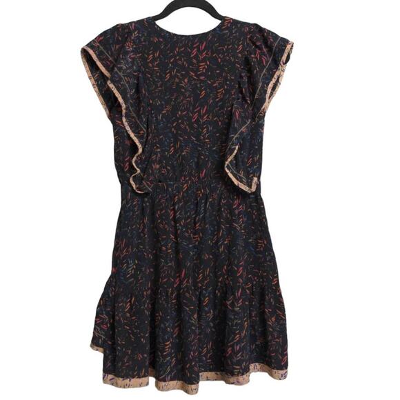 IRO Womens Jicka A Line Dress Black Abstract Mini V Neck Cap Sleeve 100% Silk 36 - Picture 5 of 9